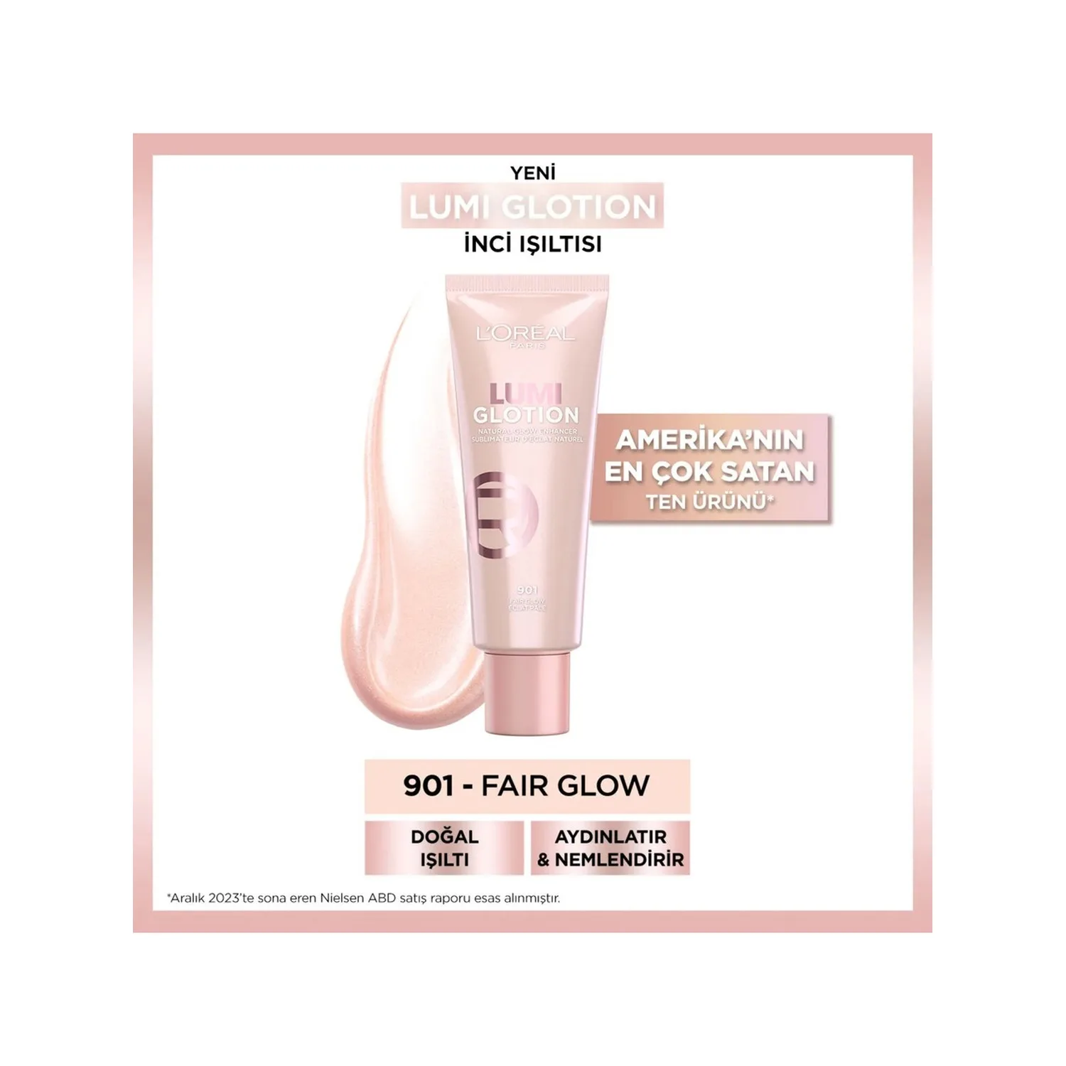 L'Oréal Paris Glotion All-in-one Doğal Işıltı 901 - Fair Glow 40 ml Highlighter, Likit Aydınlatıcı